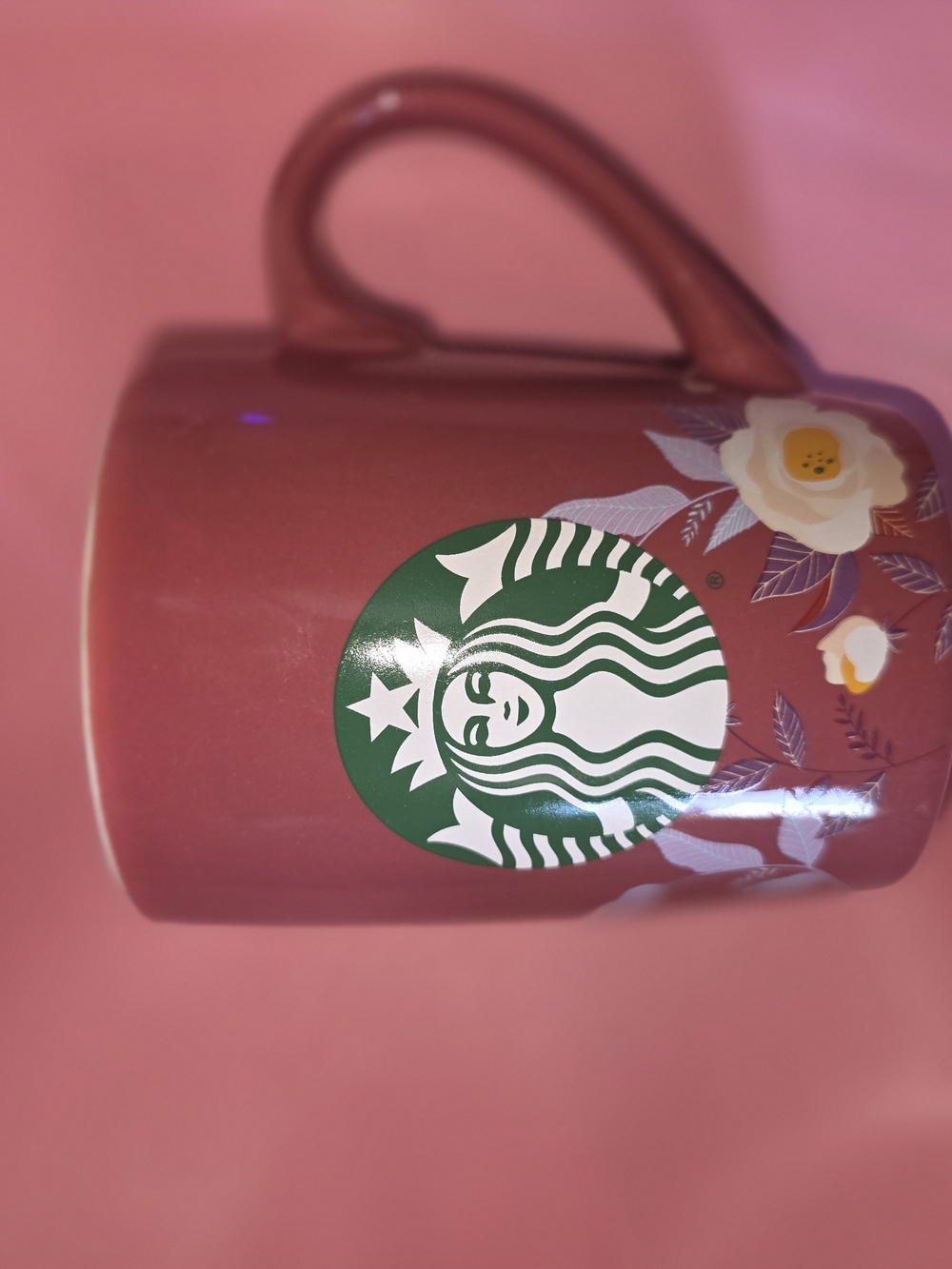 Starbucks Pink Floral Ceramic Tote-Style Mug